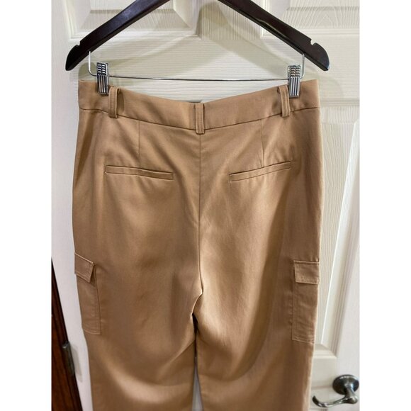 Wide-Leg Tan Cargo Pants By Loft Size 8 Lyocell/Linen Blend High-Waist Button & - Picture 8 of 9